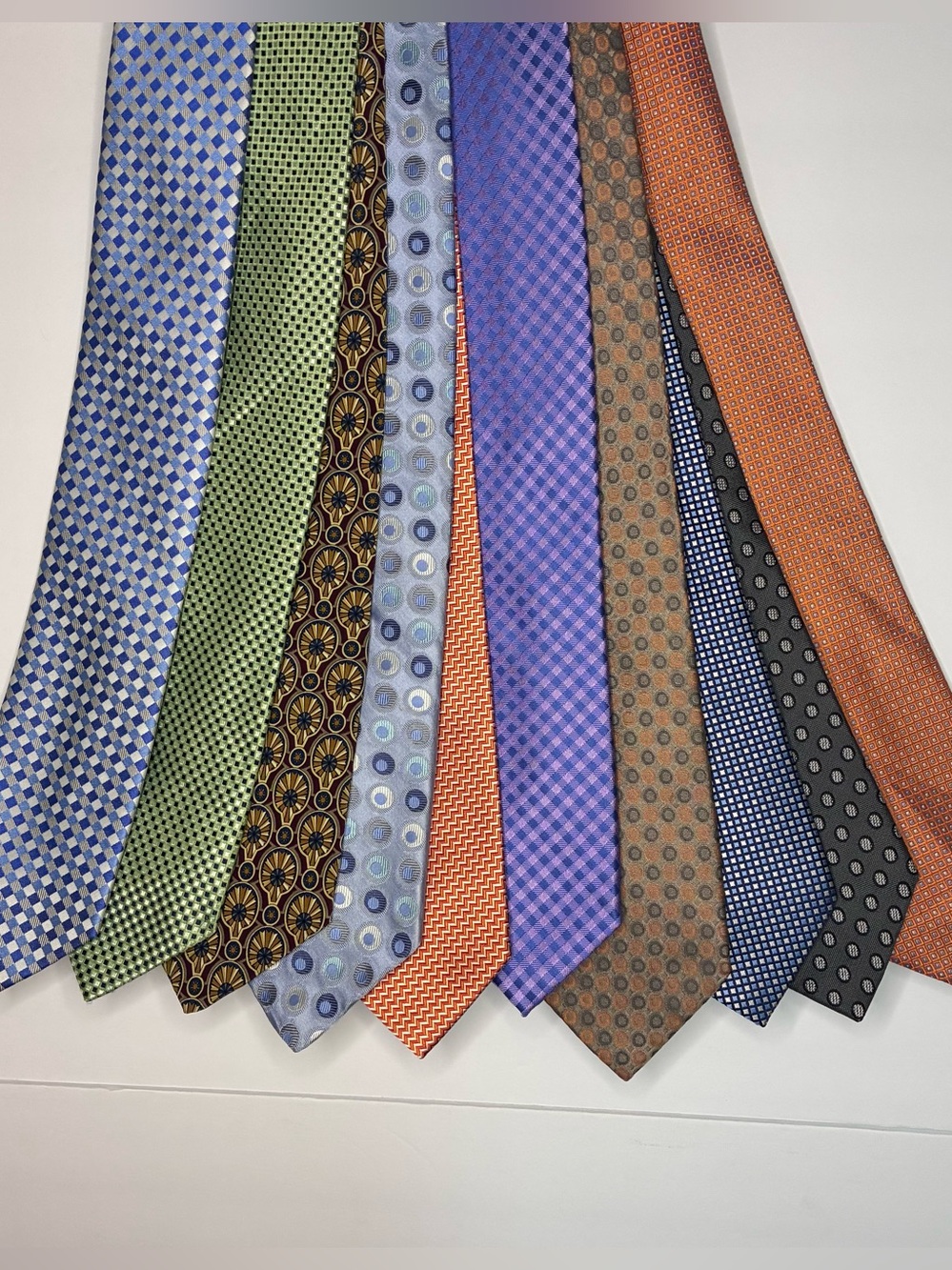 10 Geometric Designers Men’s Neckties Great Colors & Patterns 58” 100% Silk